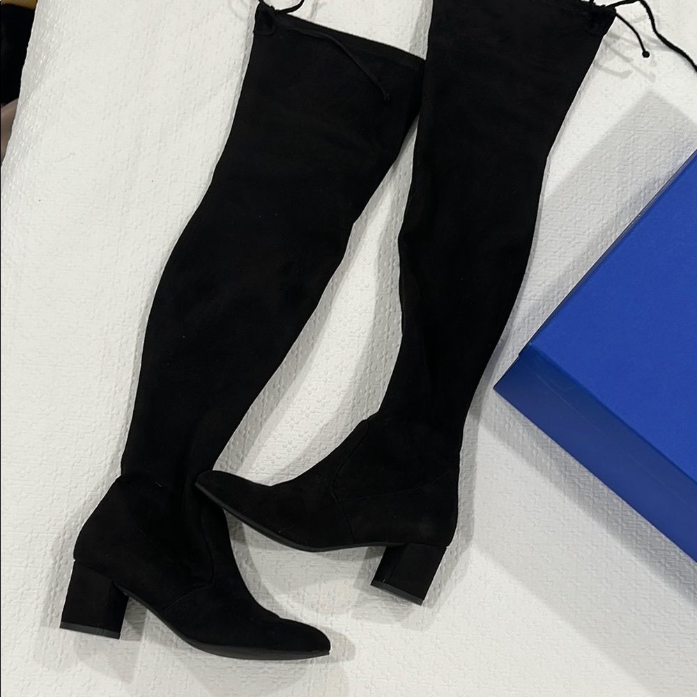 Stuart Weitzman Black Over the Knee Boots with Chunky Heel
